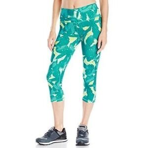 Adidas Women's Shock Green Solar Slime Mid Rise 3/4 Tights Capri Pants Size S